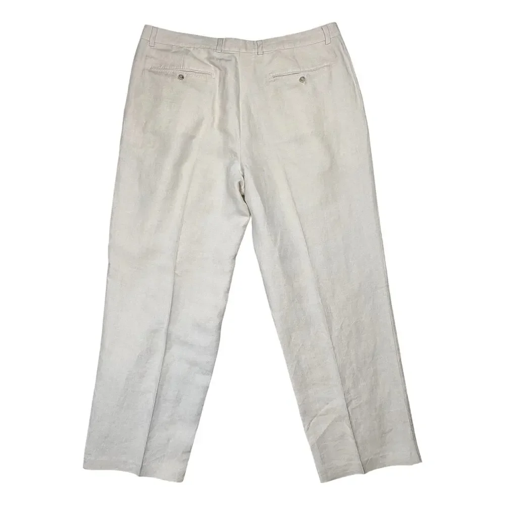 Tommy Bahama Linen Silk Pleated Pants Men's 40x30 Cream Unlined Preppy Summer